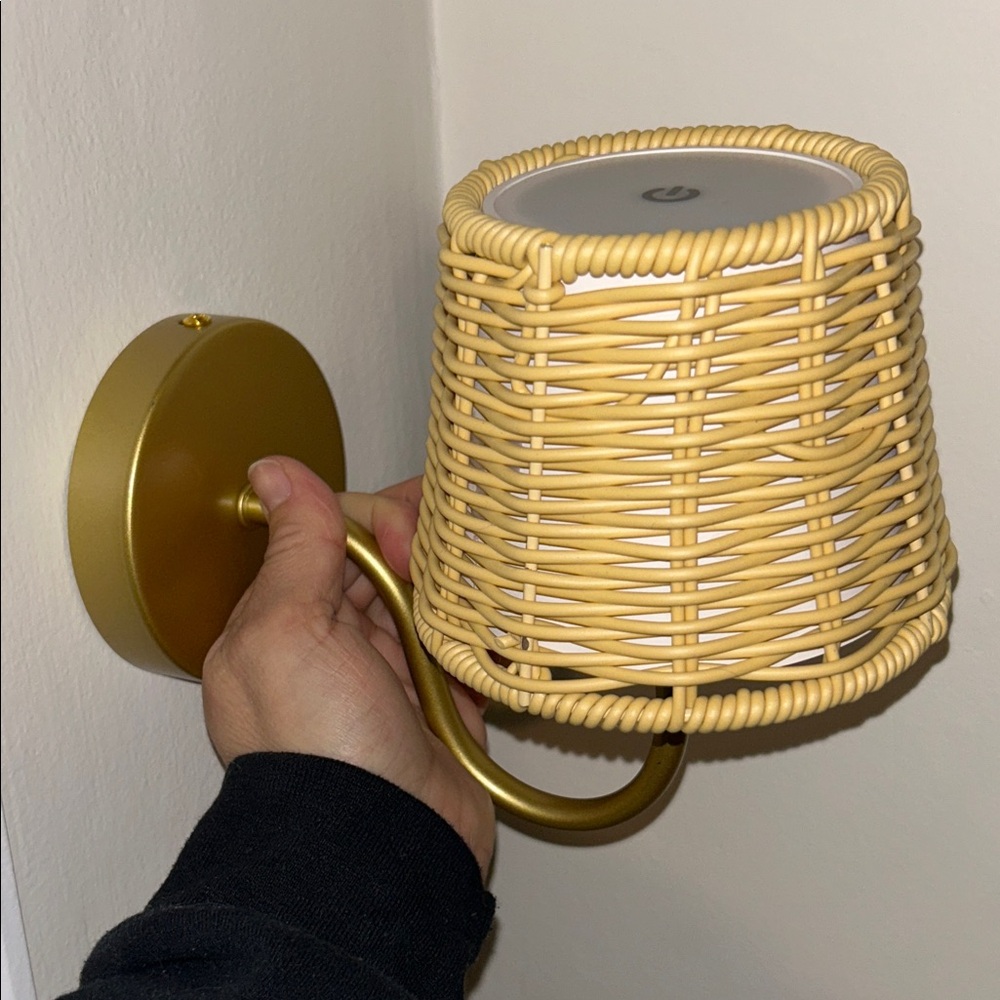 Wicker Wall Sconce with Gold Base